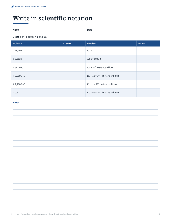 Preview of Scientific Notation Converting Worksheet